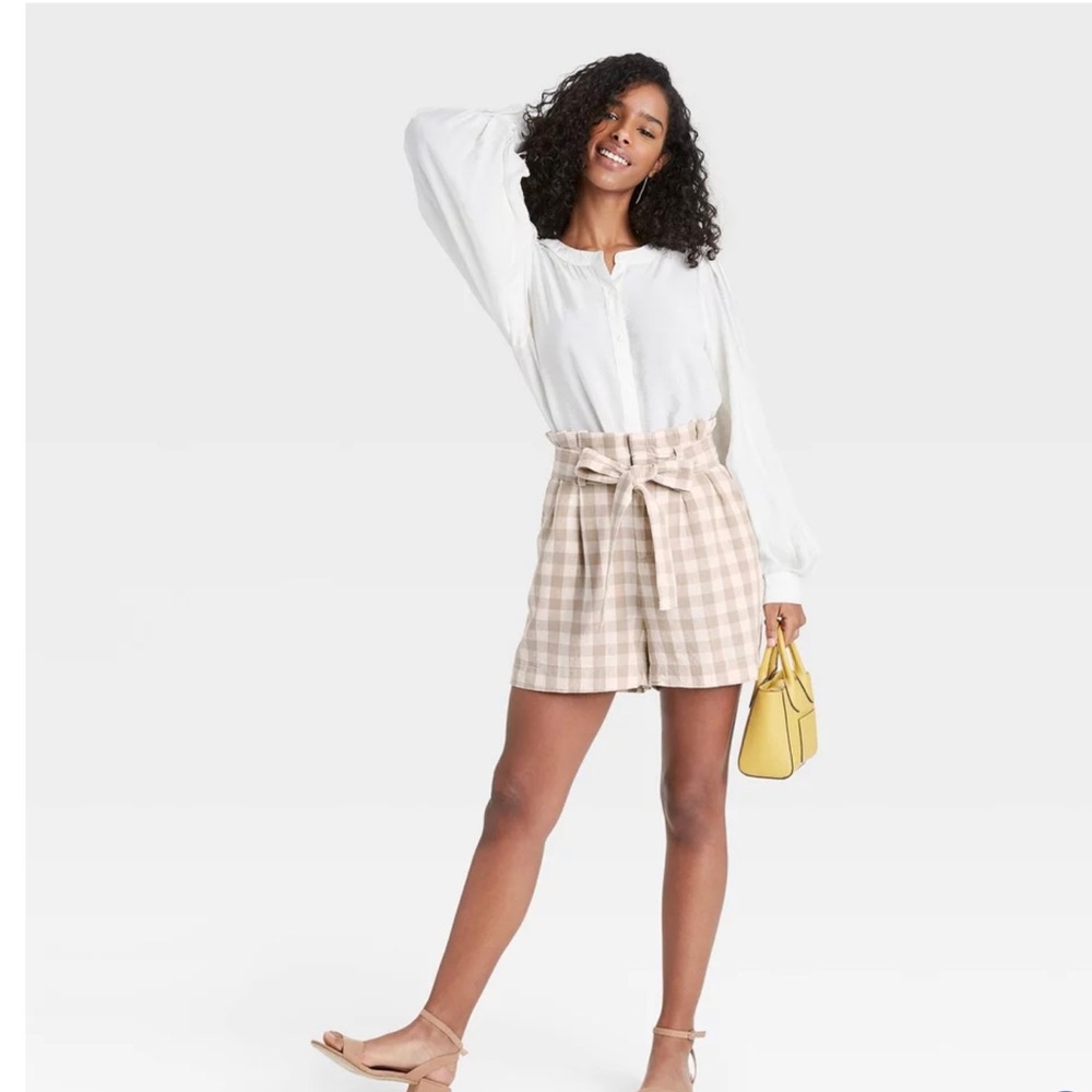 Linen High-Rise Papaerbag Brown Shorts A New Day Size Small